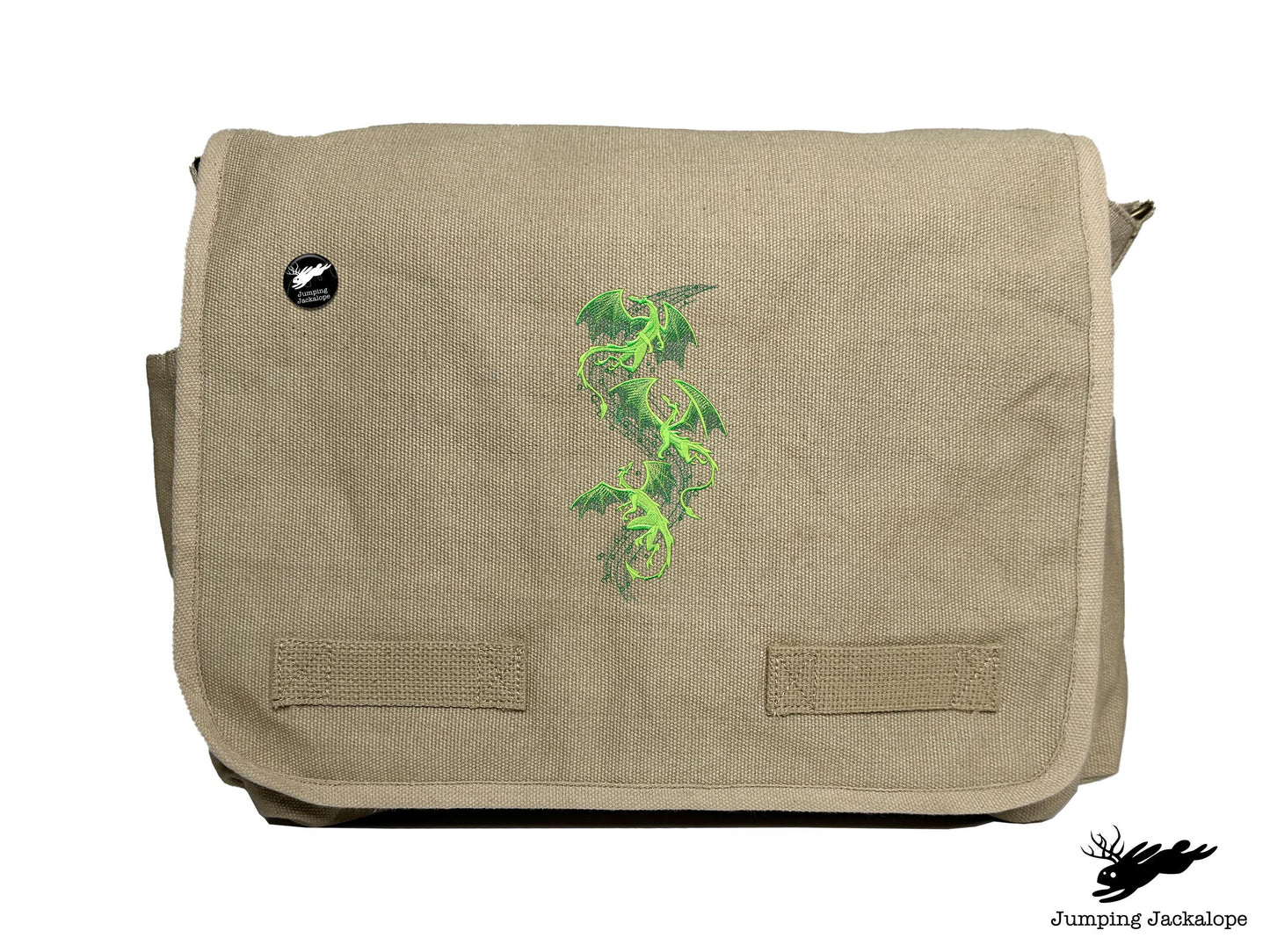 Mythical Dragon Cascade Embroidered Classic Canvas Messenger Bag