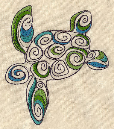 Doodle Sea Turtle Embroidered Canvas Messenger Bag
