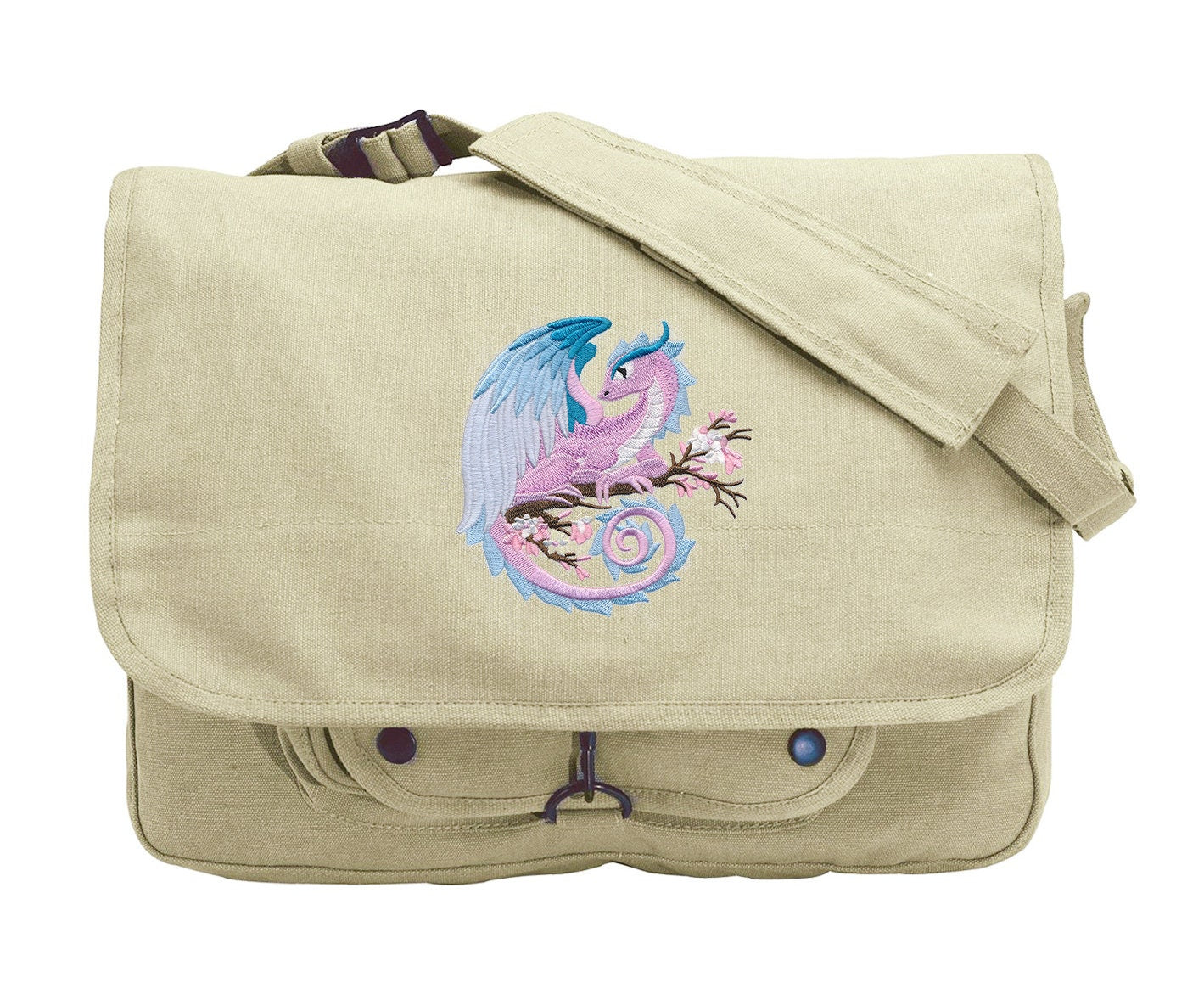 Spring Dragon Embroidered Canvas Messenger Bag