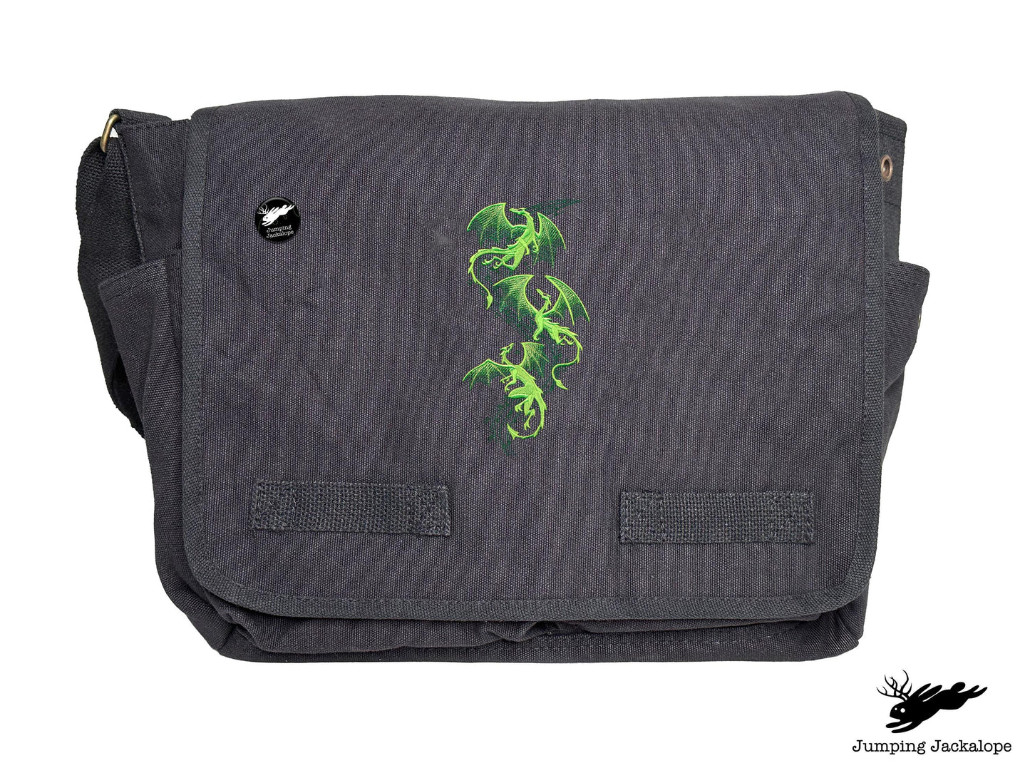 Mythical Dragon Cascade Embroidered Classic Canvas Messenger Bag