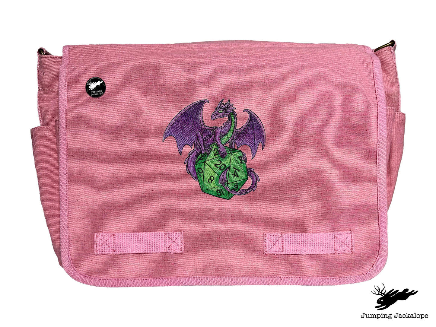D20 Dragon Embroidered Classic Canvas Messenger Bag