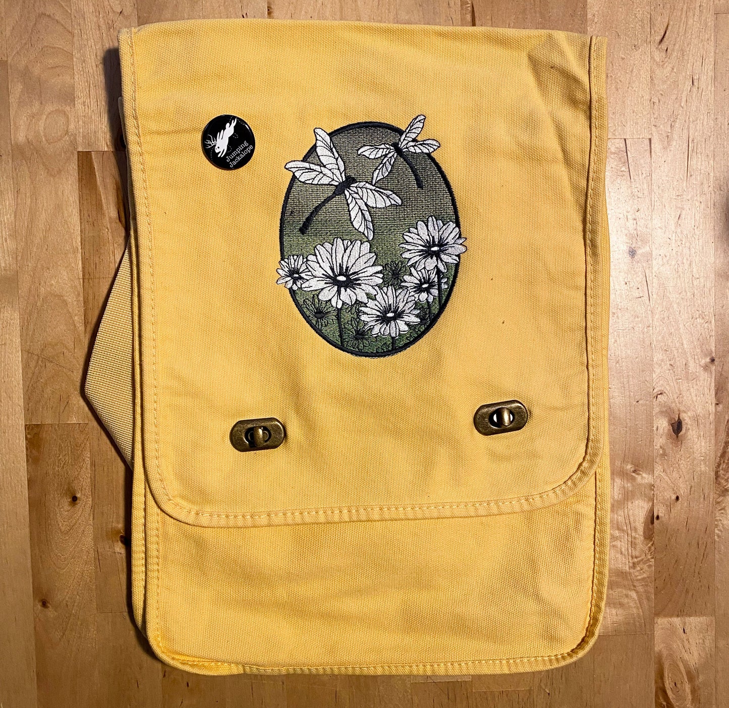 Spring Dragonfly Oval Embroidered Canvas Field Bag