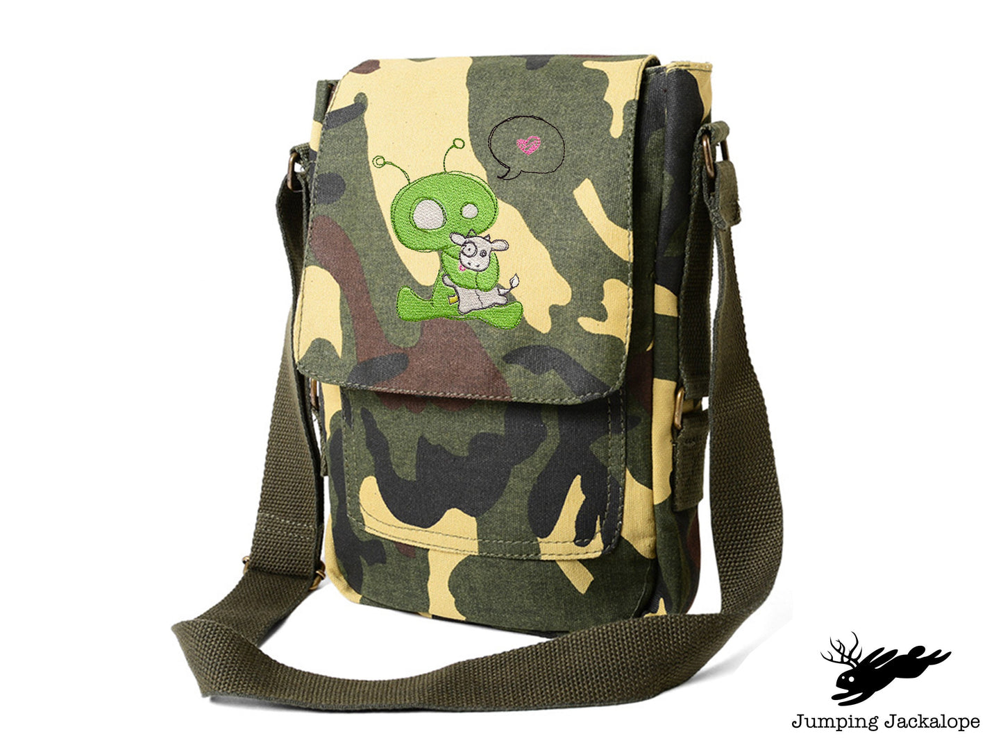 Abducted Alien Embroidered Canvas Tech, Tablet, iPad, Kindle, Fire, Camera Bag