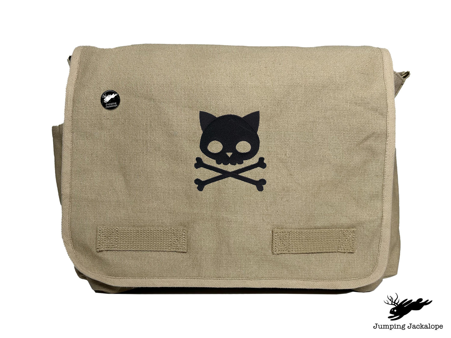 Punk Kitty Design Embroidered Classic Canvas Messenger Bag