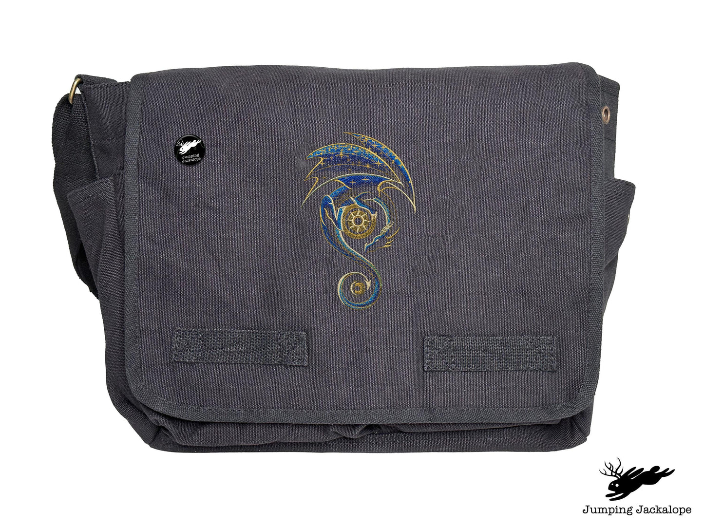 From the Sun to the Moon Celestial Dragon Embroidered Classic Canvas Messenger Bag
