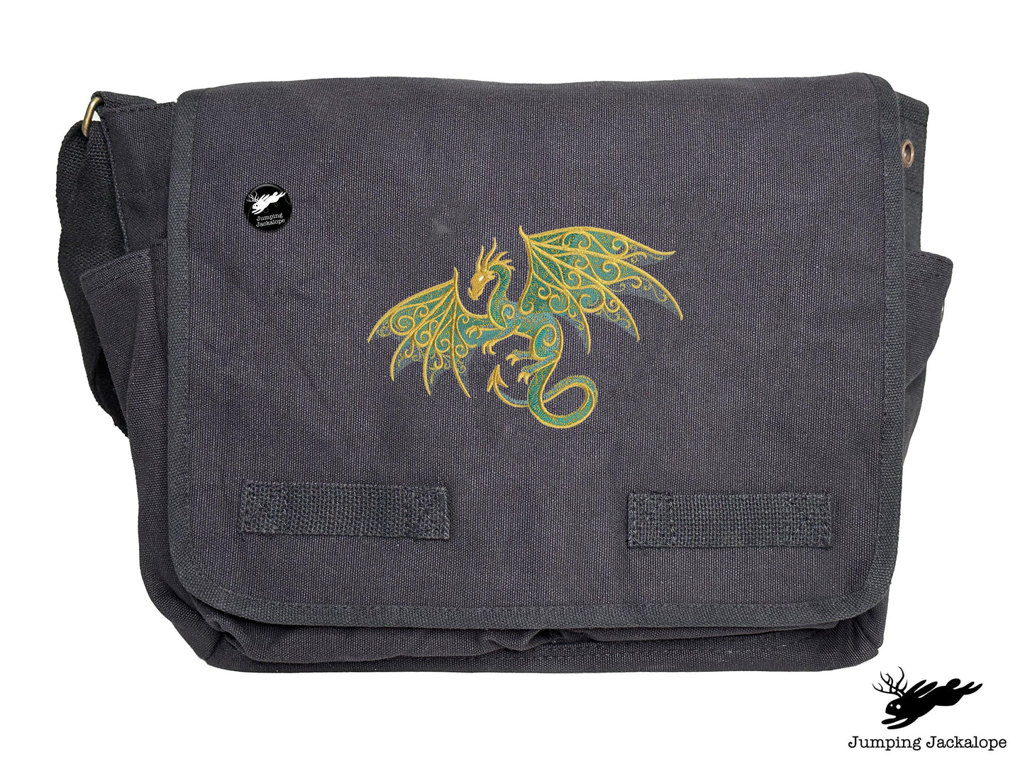 Gilded Patina Dragon Embroidered Classic Canvas Messenger Bag