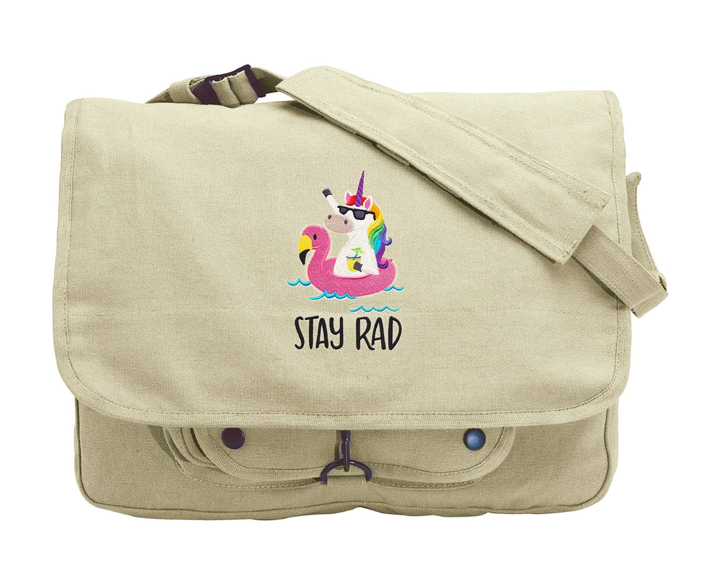 Stay Rad - Unicorn Embroidered Canvas Messenger Bag