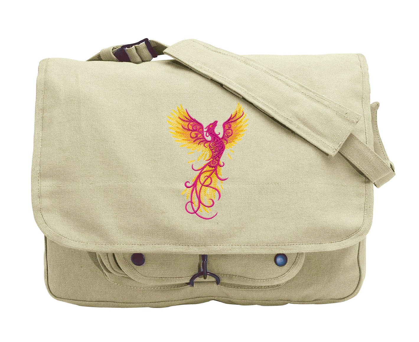 Phoenix Ascends Embroidered Canvas Messenger Bag