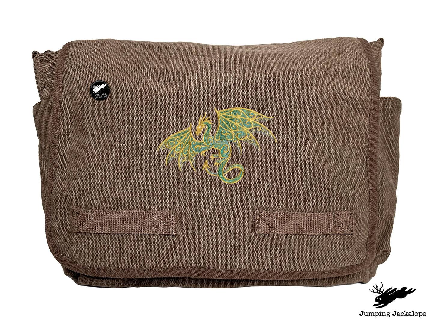 Gilded Patina Dragon Embroidered Classic Canvas Messenger Bag
