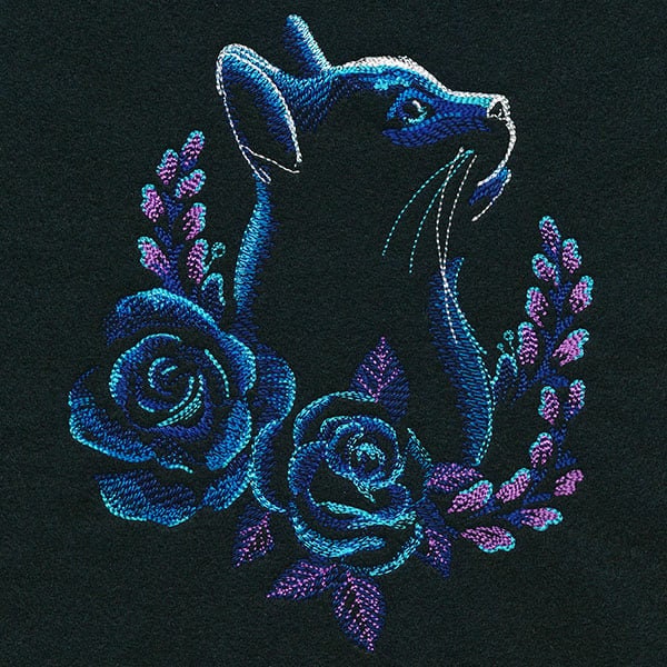 Rose Laurel Cat Embroidered Canvas Messenger Bag, Cat Bag, Flower Cat Bag
