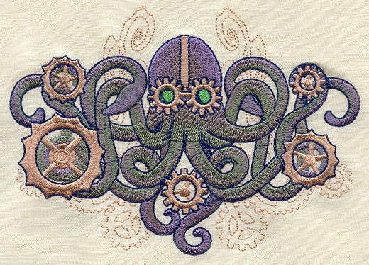 Mechanica Aquatica Steampunk Octopus Embroidered Canvas Messenger Bag