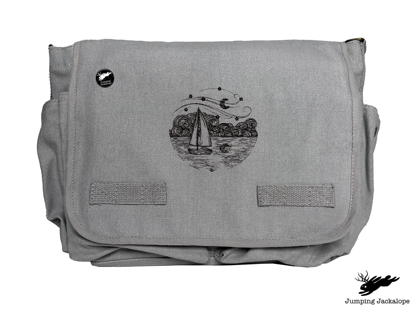 Starry Night Ocean Scene Embroidered Messenger Bag