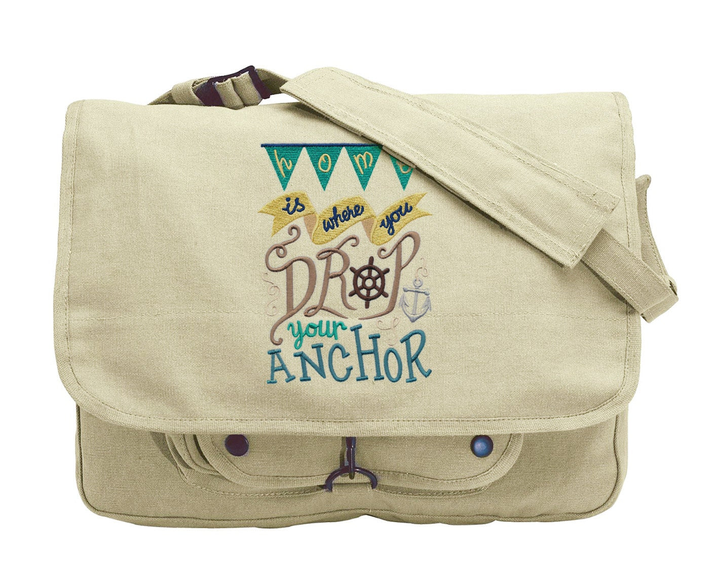 Home is Where You Drop Your Anchor Embroidered Canvas Messenger Bag