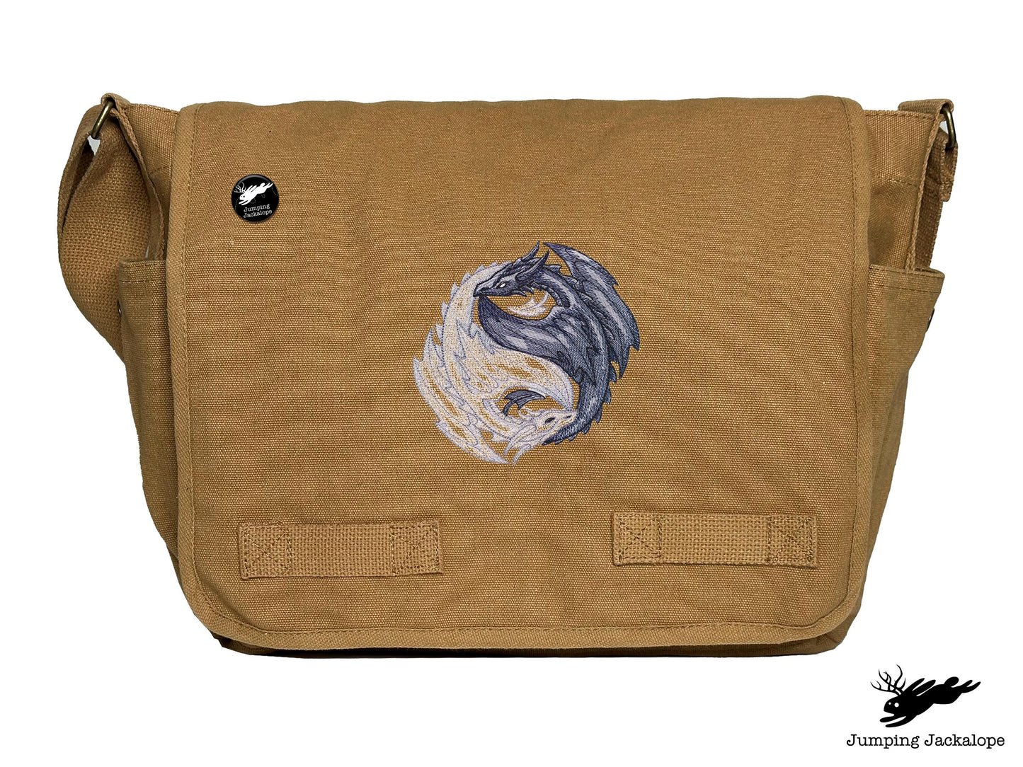 Yin Yang Dragons Embroidered Classic Canvas Messenger Bag