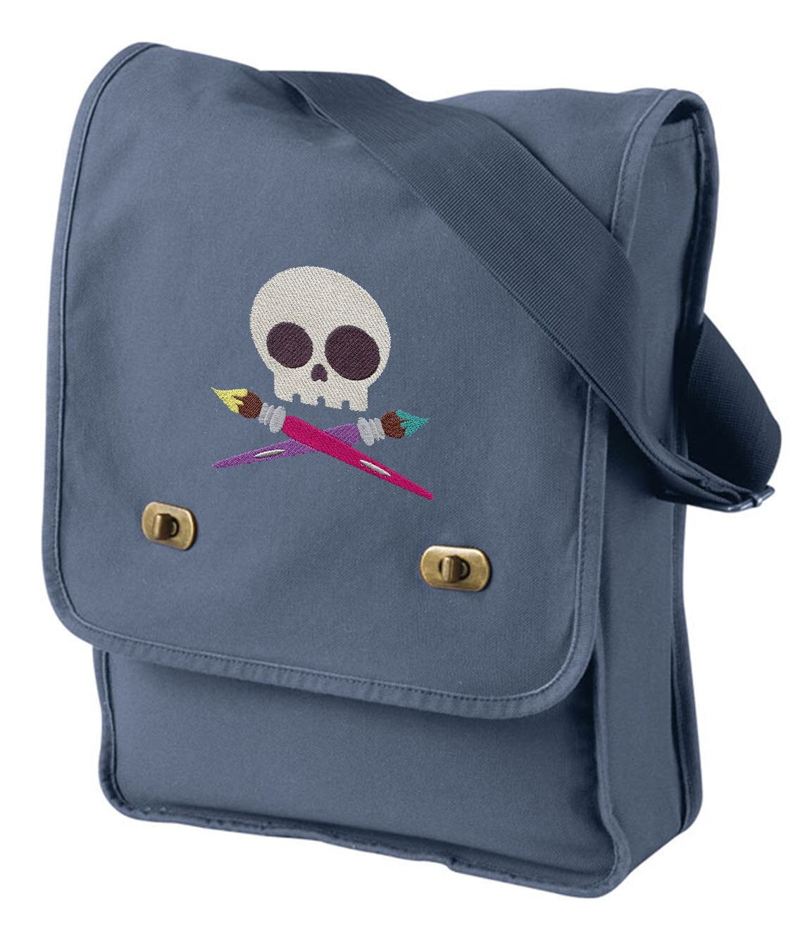 Skully Artist Embroidered Canvas Field Bag