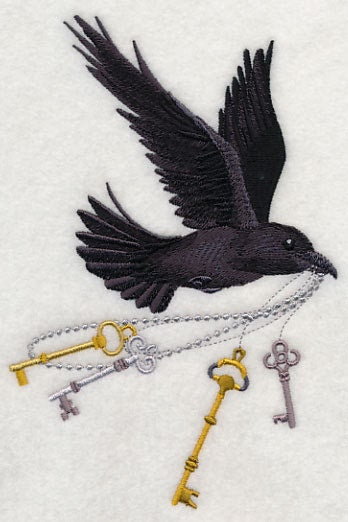 Flying Raven with Skeleton Keys Embroidered Canvas Field Bag