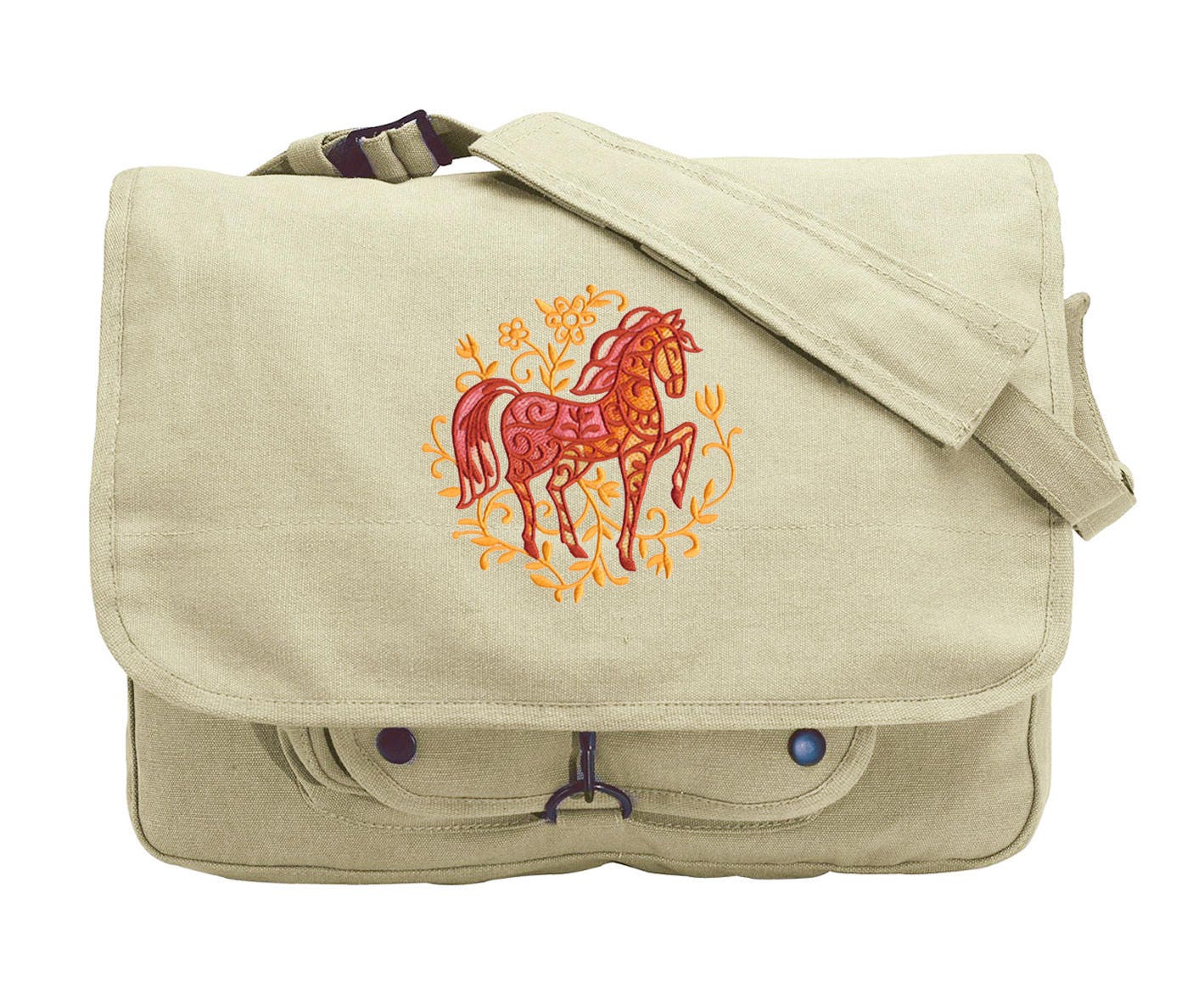 Bohemian Woods - Horse Embroidered Canvas Messenger Bag