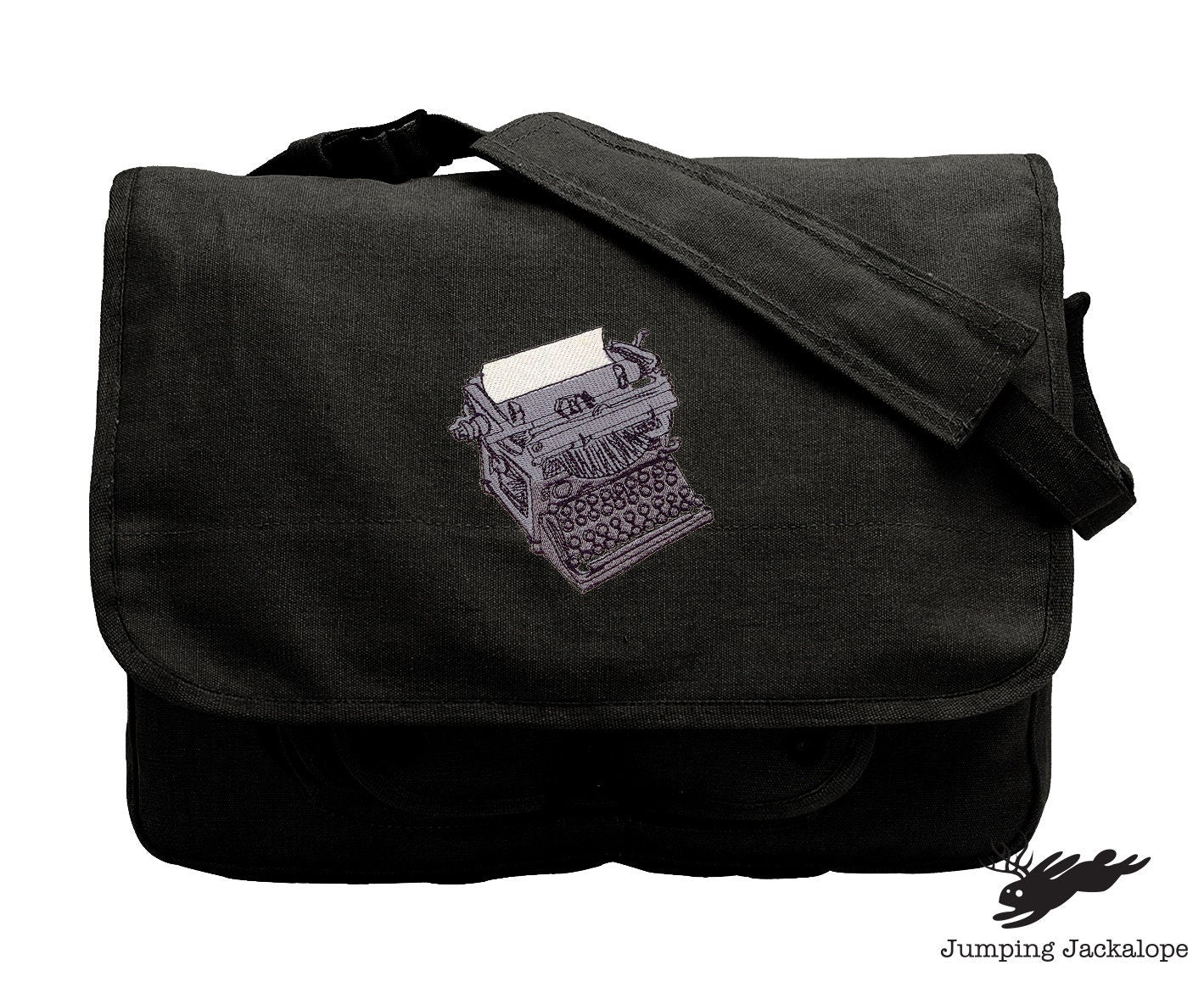 Just My Type Bag, Typewriter Design Bag Embroidered Canvas Messenger Bag, Typewriter Bag, Author Bag, Writer Bag, Writer Messenger