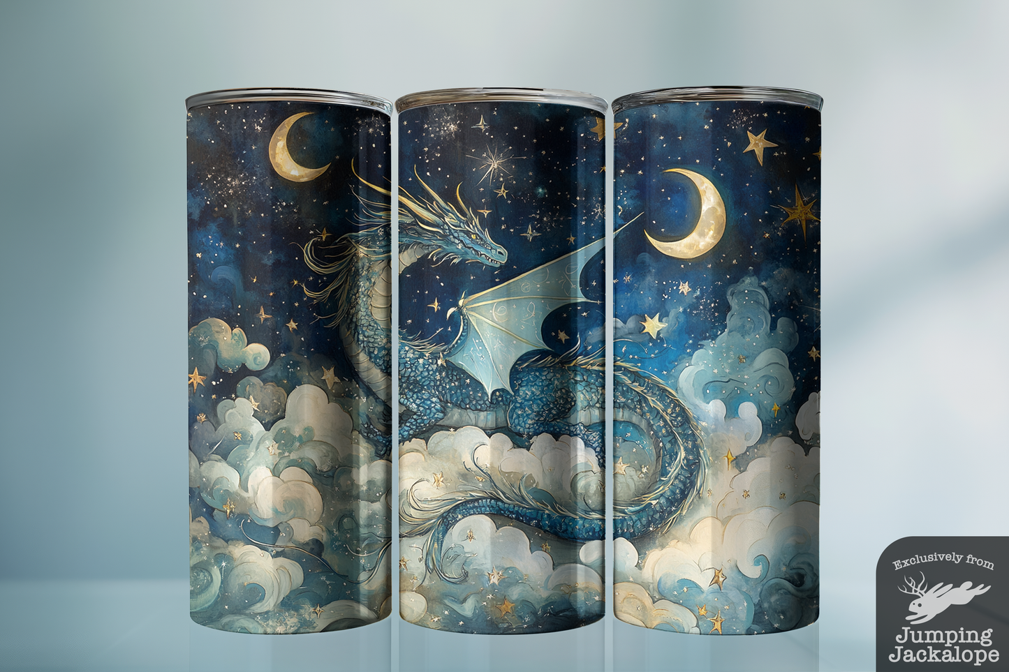 Moonchaser Dragon Tumbler – 20oz Celestial Sky Scene | Violet Galaxy Fantasy Art Cup
