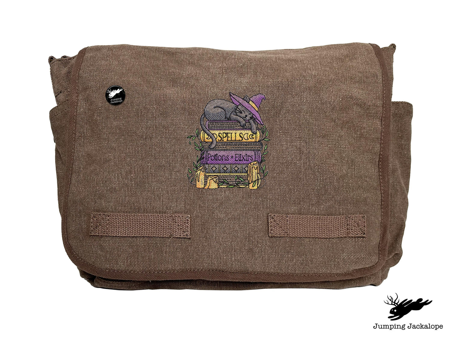 Spooky and Booked Cat Embroidered Messenger Bag