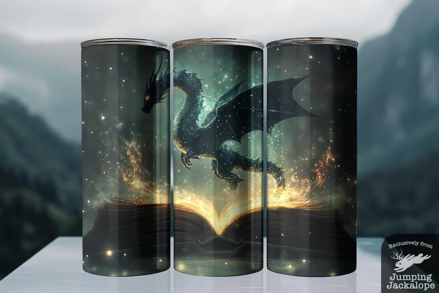 Enchanted Flight Dragon Tumbler – 20oz Celestial Book Magic | Glowing Fantasy Creature Drinkware