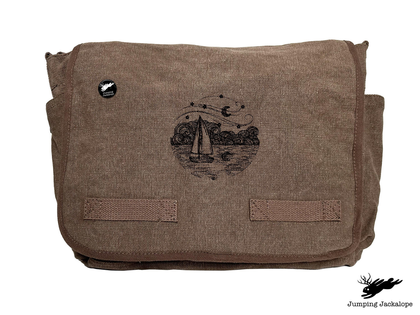Starry Night Ocean Scene Embroidered Messenger Bag