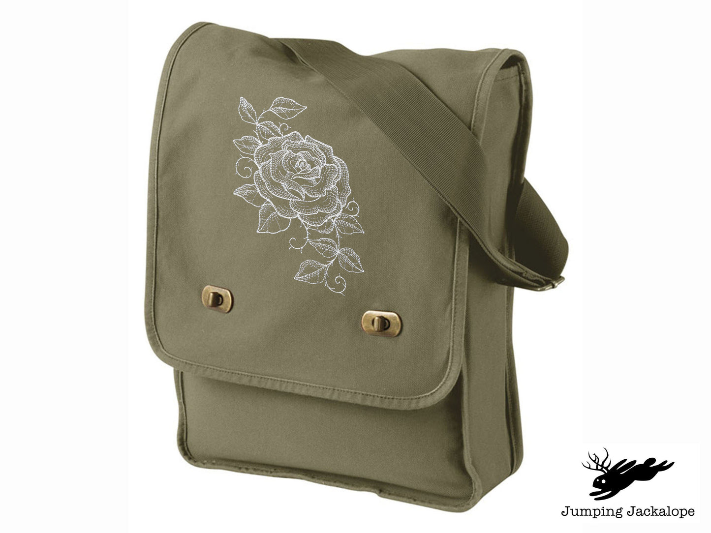 Chalked Rose Embroidered Canvas Field Bag