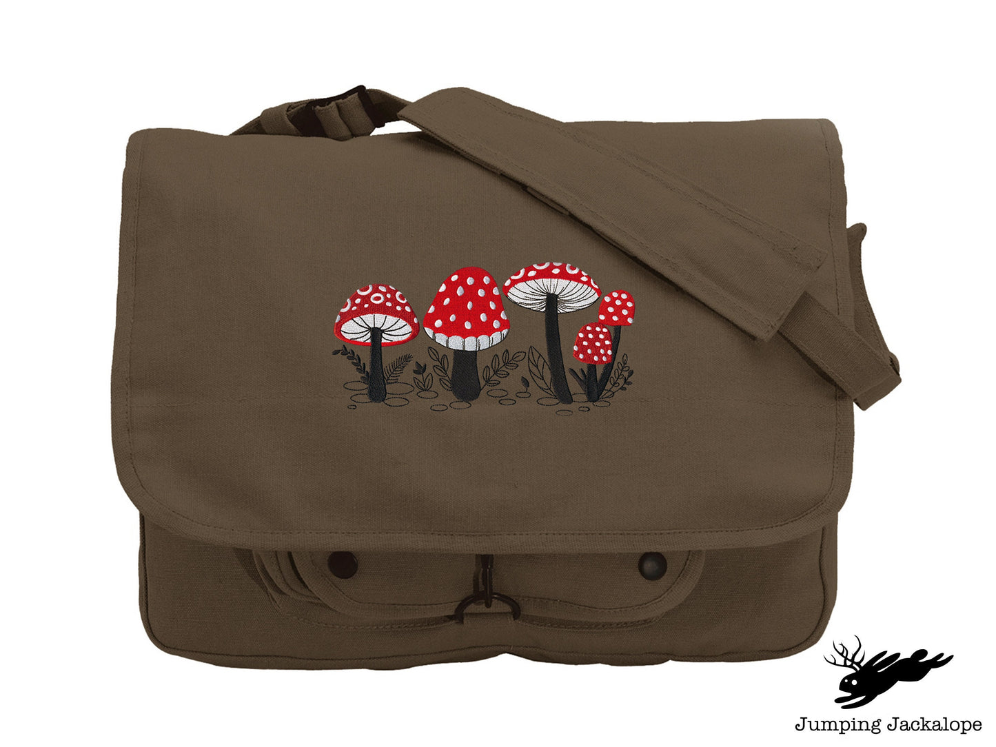 Morel of the Story - Mushroom Embroidered Canvas Messenger Bag