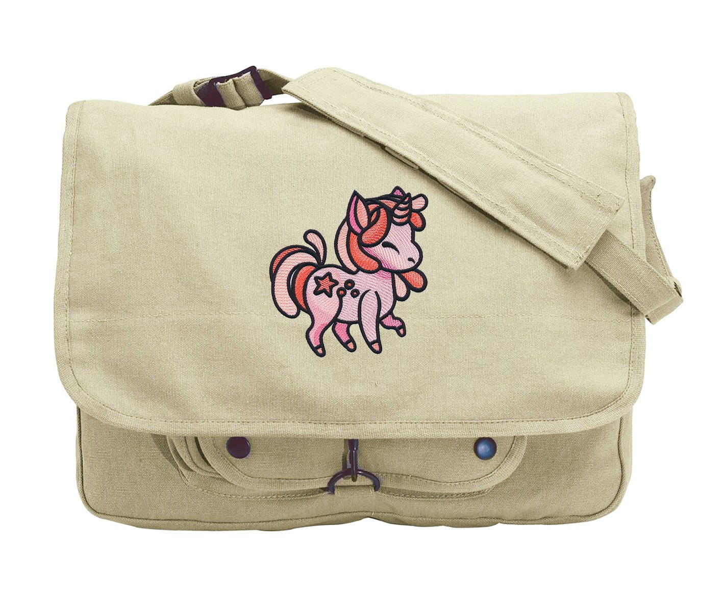 Charmed Creatures - Unicorn Embroidered Canvas Messenger Bag