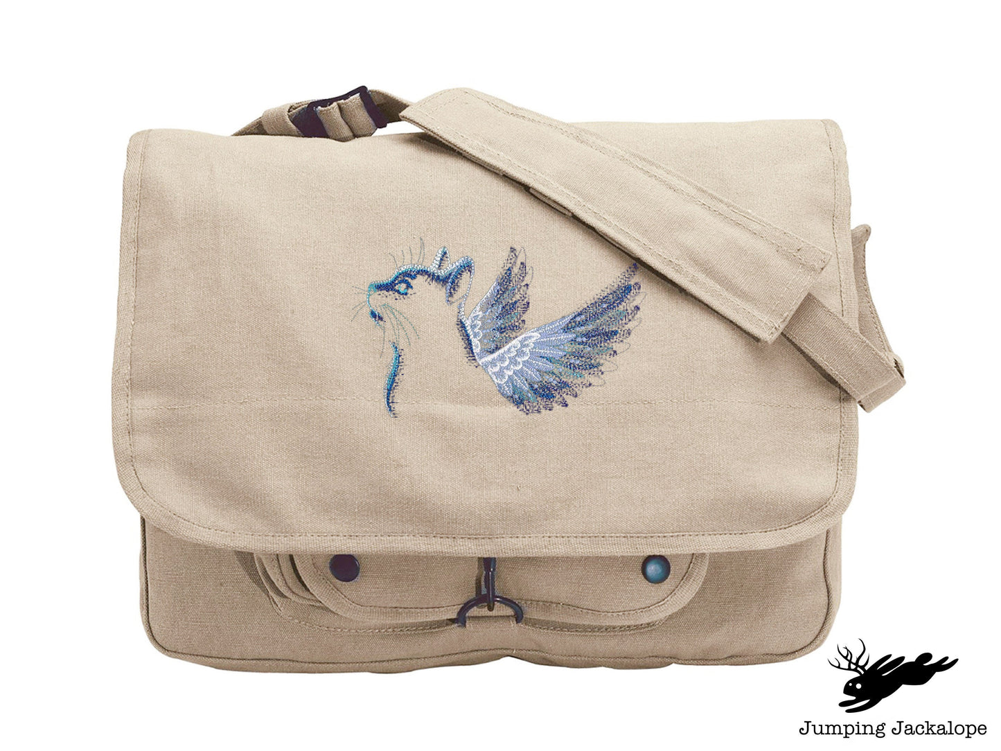 I'll Remember Mew Angelic Cat Embroidered Canvas Messenger Bag, Cat Bag, Memorial Cat Bag