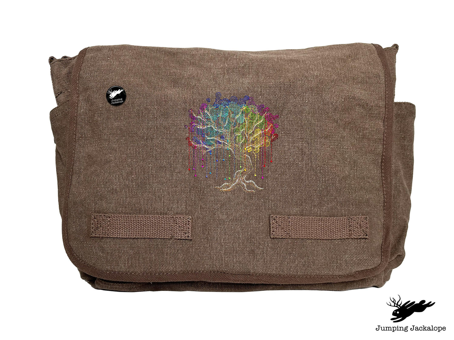 Rainbow Willow Tree Embroidered Messenger Bag