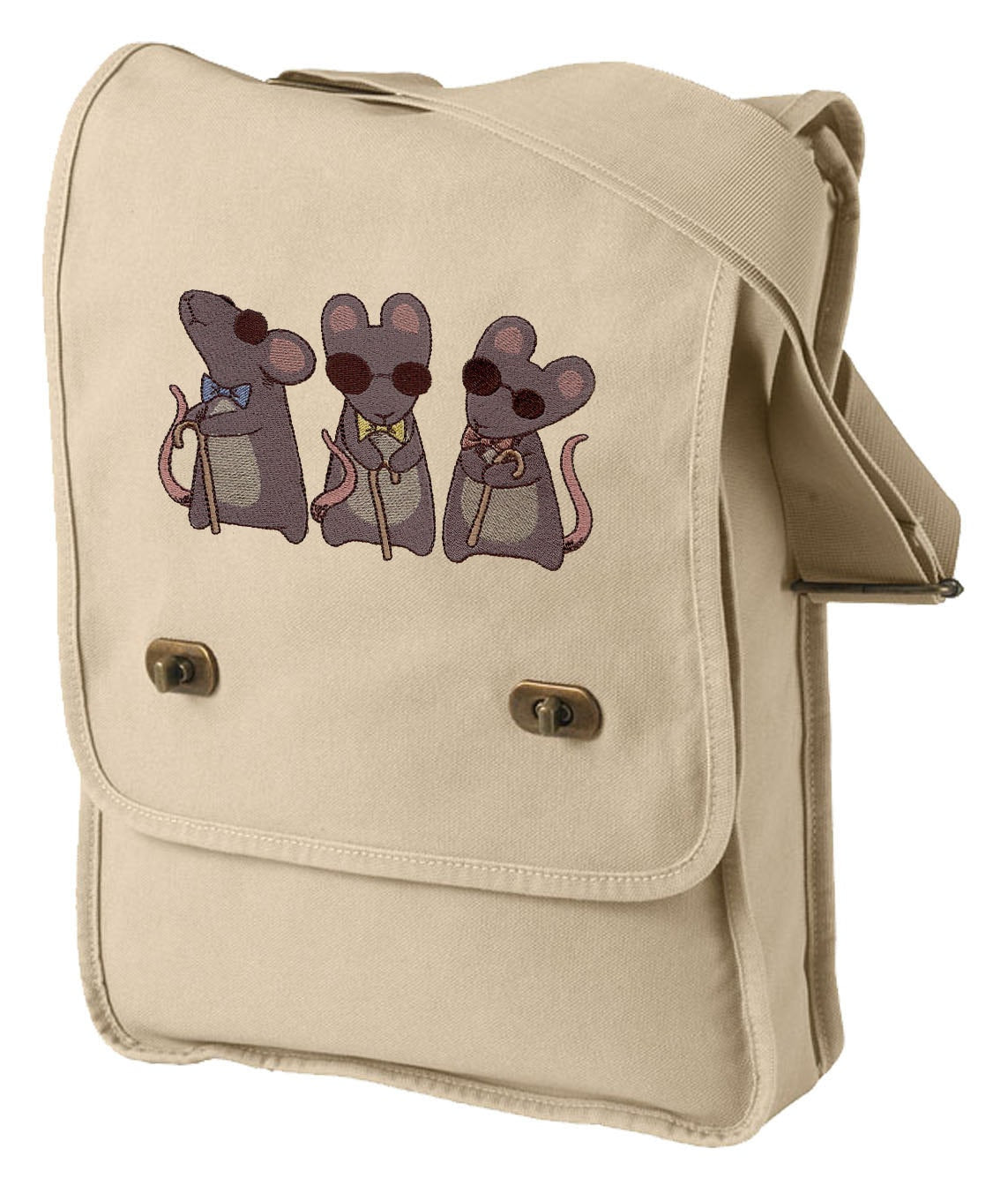 Three Blind Mice Nursery Rhyme Embroidered Canvas Field Bag