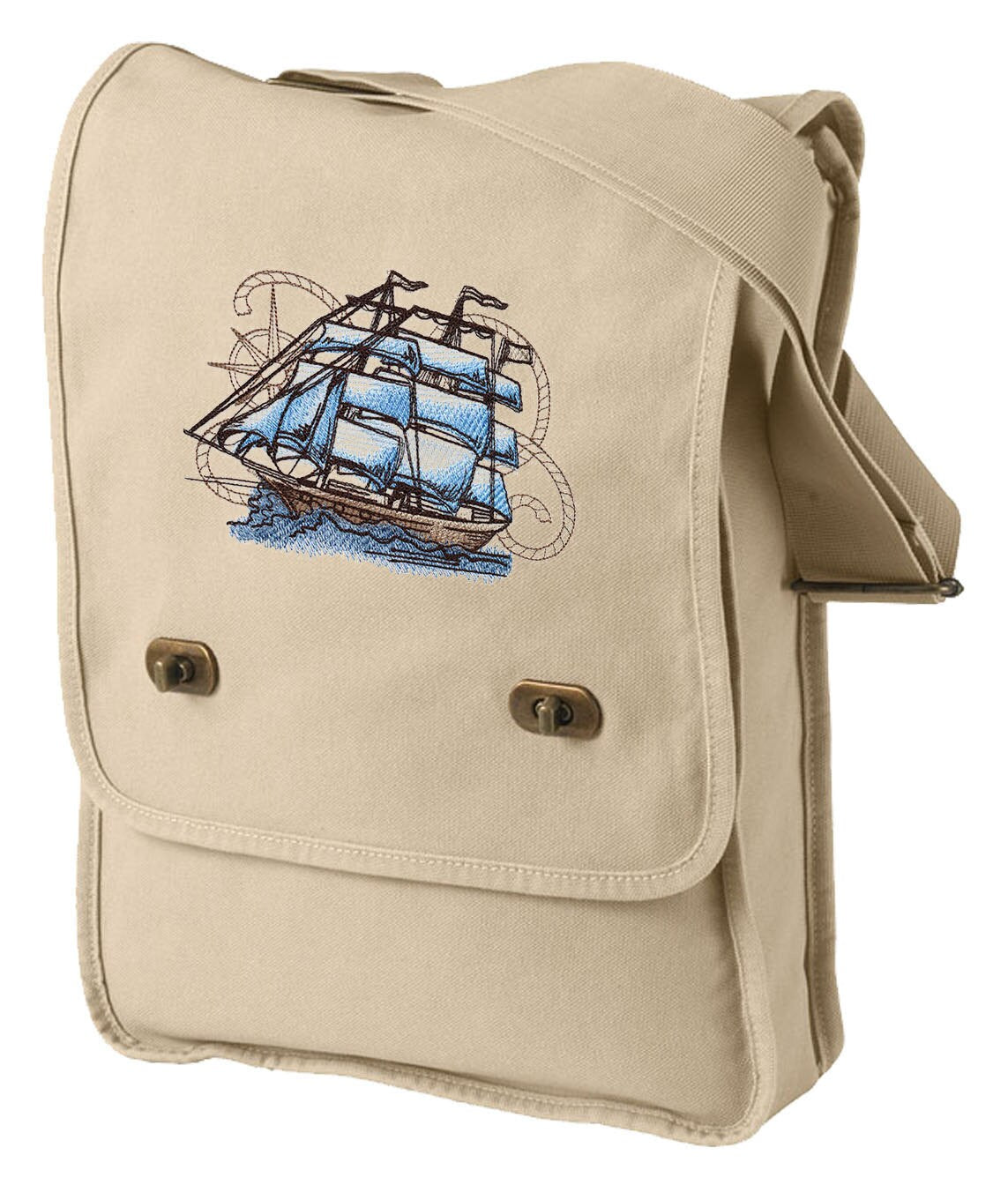Nauticus Pirate Ship Embroidered Canvas Field Bag