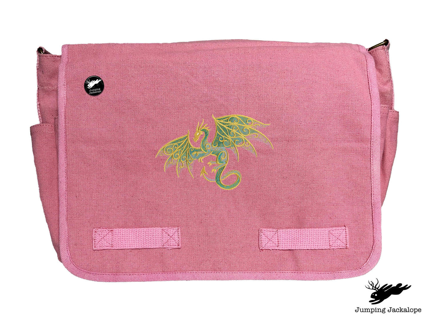 Gilded Patina Dragon Embroidered Classic Canvas Messenger Bag