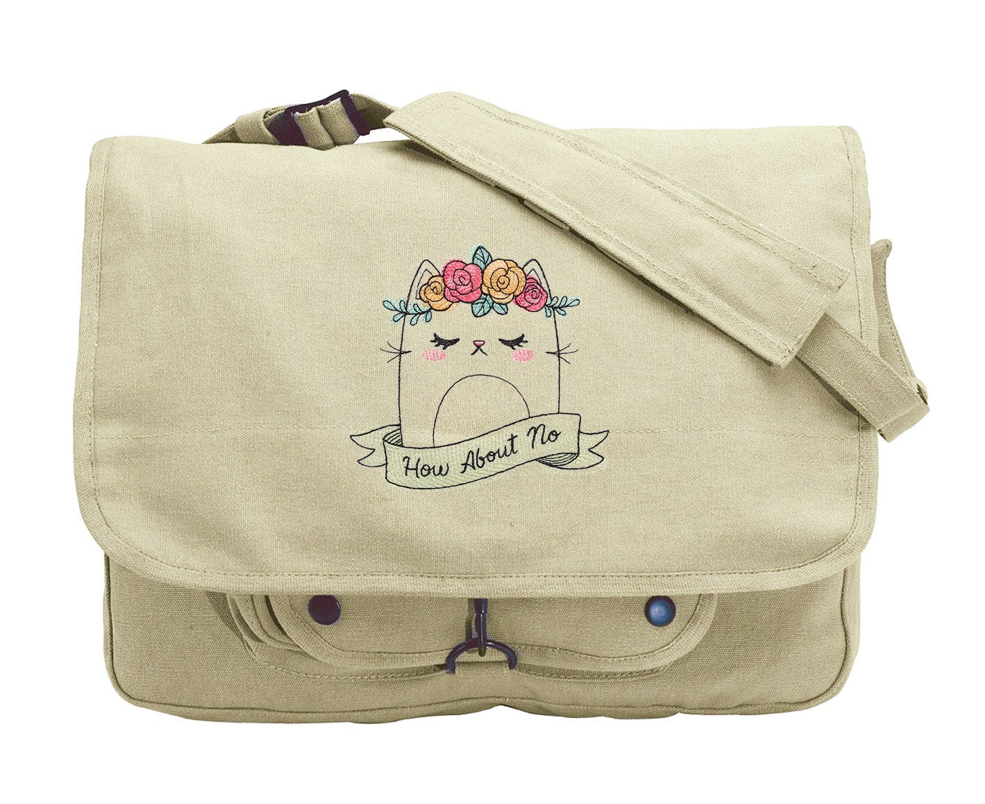 How About No - Cat Design Bag Embroidered Canvas Messenger Bag