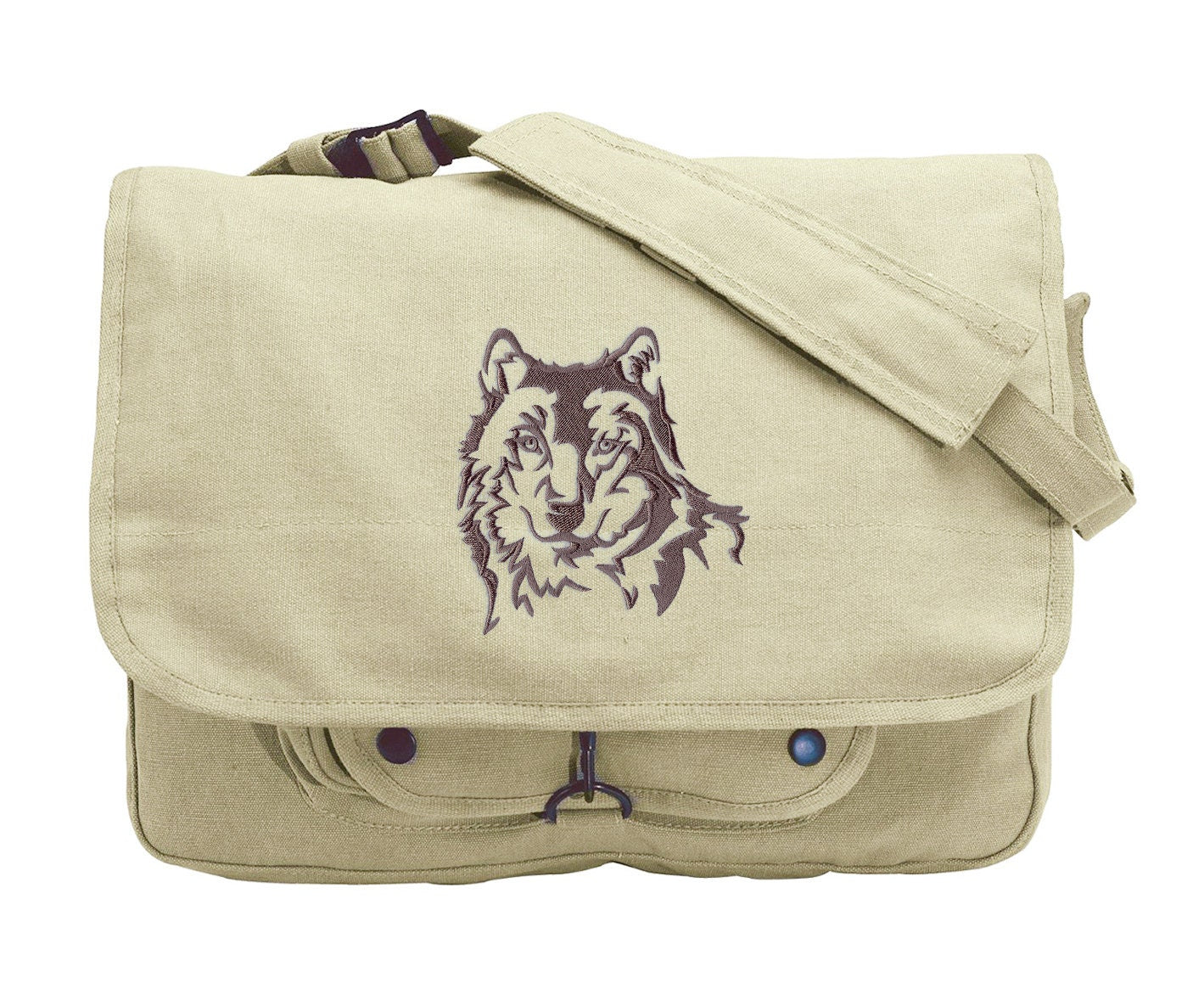 Northwoods Silhouette Wolf Embroidered Canvas Messenger Bag
