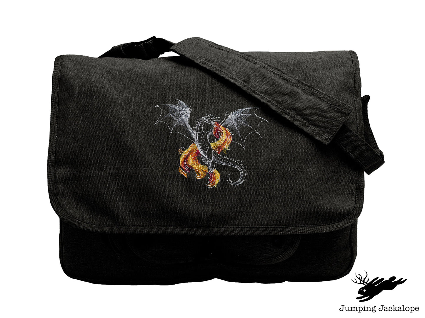 Midnight Magick - Dragon Embroidered Canvas Messenger Bag