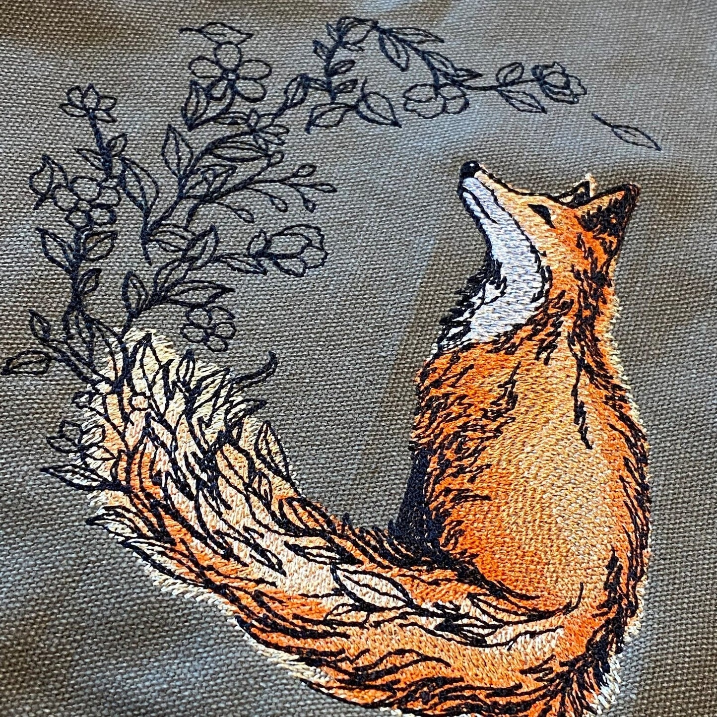 Flower Tailed Fox Embroidered Canvas Messenger Bag