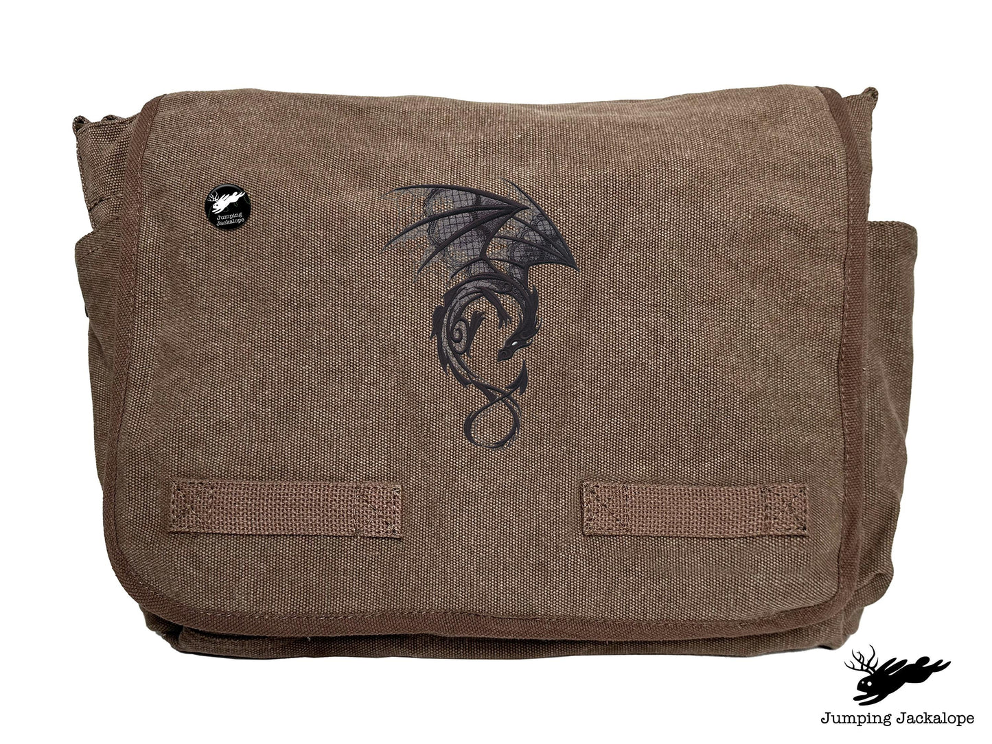 Dark Creatures Dragon Embroidered Classic Canvas Messenger Bag