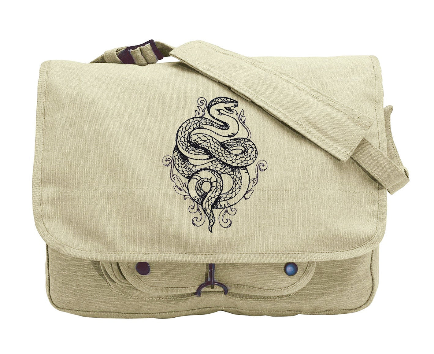 Toile Noir - Snake Embroidered Canvas Messenger Bag
