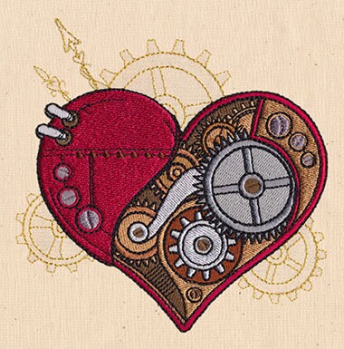 Steampunk Heart Embroidered Canvas Field Bag