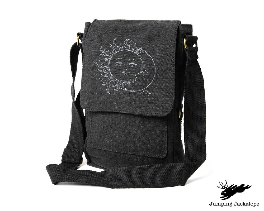 Vintage Celestial - Sun and Moon Embroidered Padded Canvas Tech Bag
