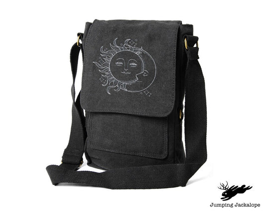 Vintage Celestial - Sun and Moon Embroidered Padded Canvas Tech Bag