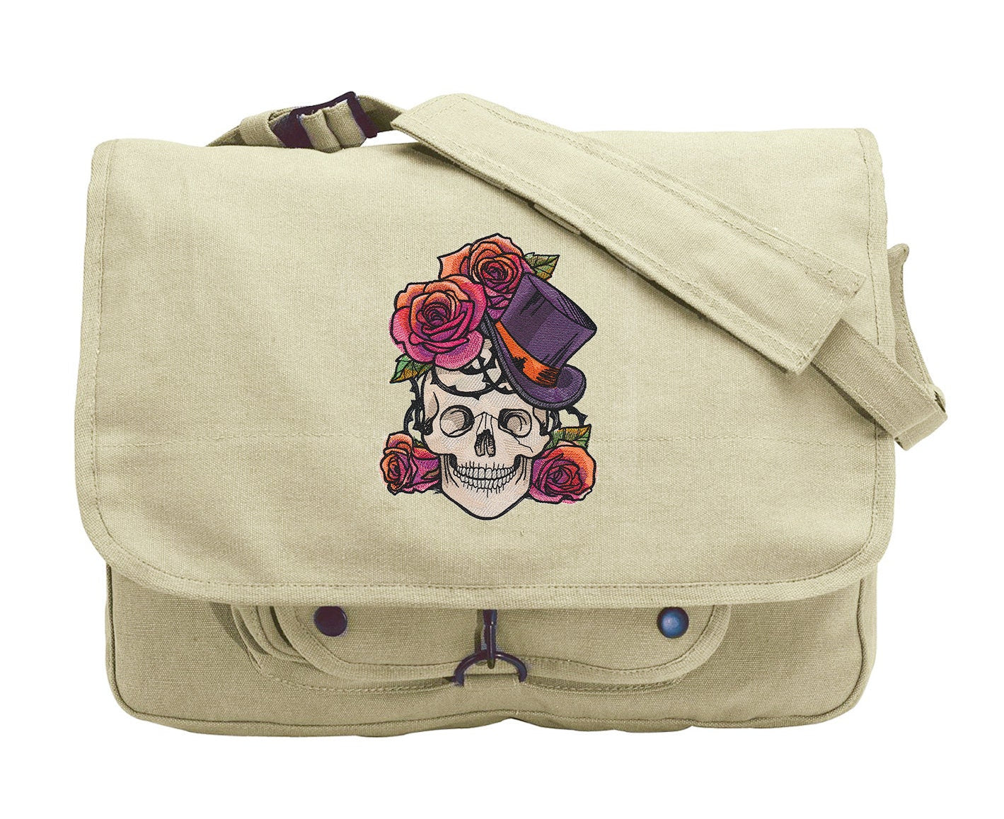 Hats Off - Skull, Victorian Skull Embroidered Canvas Messenger Bag