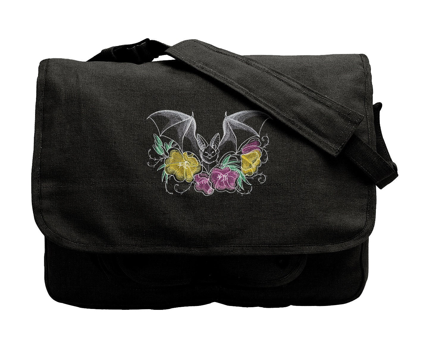 Nocturnus Bat Bag Embroidered Canvas Messenger Bag