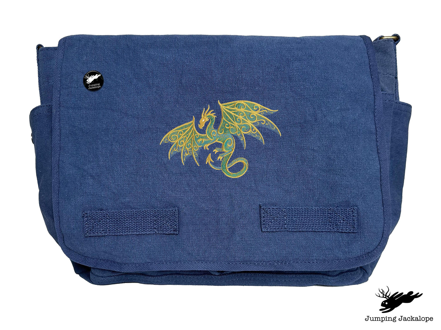 Gilded Patina Dragon Embroidered Classic Canvas Messenger Bag
