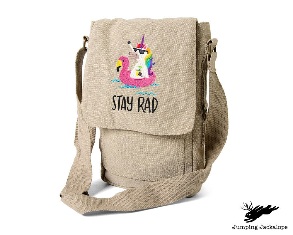 Stay Rad, Unicorn Bag, Unicorn Embroidered Canvas Tech, Tablet, iPad, Kindle, Fire, Camera Bag