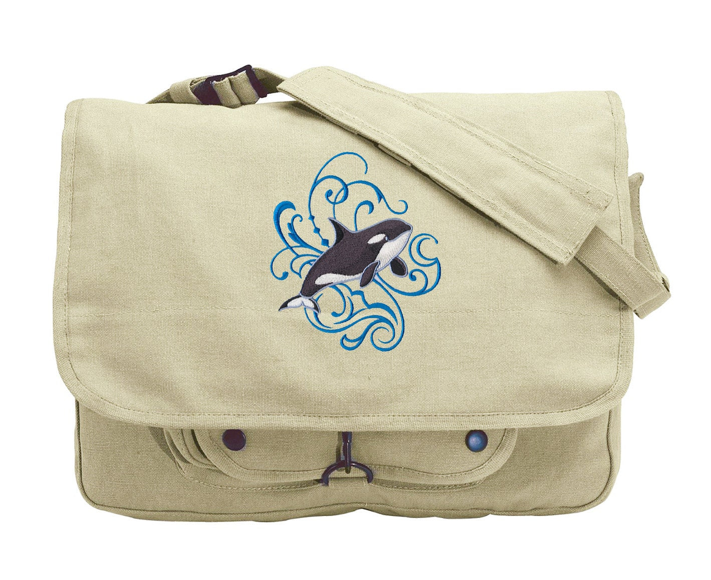 Orca Bag, Killer Whale Bag, Killer Whale Messenger Bag, Orca Canvas Bag, Orca School Bag, Orca and Echo Embroidered Canvas Messenger Bag
