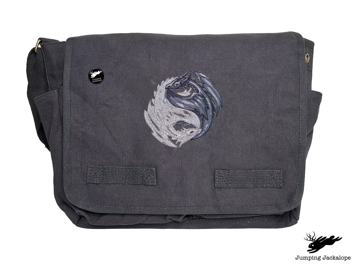 Yin Yang Dragons Embroidered Classic Canvas Messenger Bag
