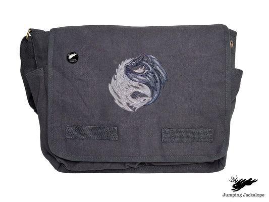 Yin Yang Dragons Embroidered Classic Canvas Messenger Bag